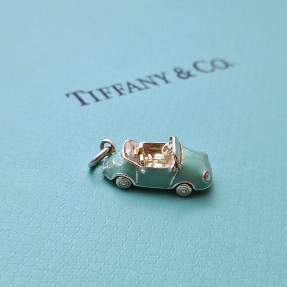 RARE Tiffany & Co. Blue Ename Convertible Car Sport Silver Pendant Charm - Picture 4 of 7